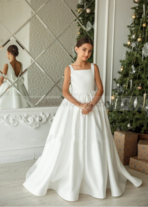 Square Neck Ivory Satin Flower Girl Dress Square Neck Ivory Satin Flower Girl Dress